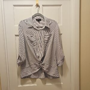 BCX Navy Blue and White Striped Button-Down Shirt